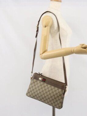 GUCCI GG Supreme Web Sherry Line Bag PVC Beige Gold 96 02 035 Auth 170489